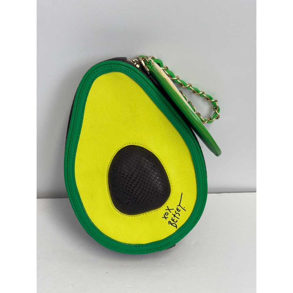 Betsey Johnson Kitsch Holy Guacamole Avocado Wristlet Bag Green Yellow Charm